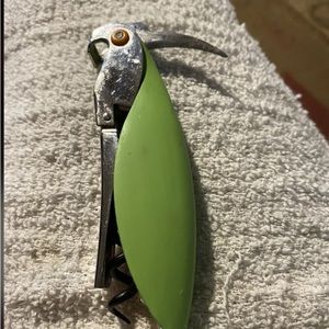 ALESSI  PARROT COCKATIEL GREEN ORANGE WAITER'S WINE CORKSCREW MULTI TOOL used